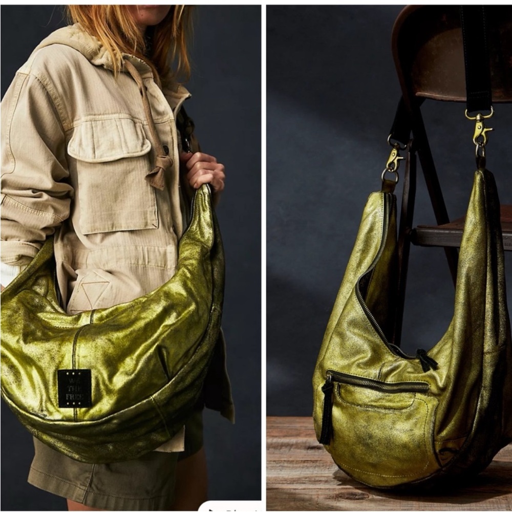 Free People Sparta Metallic Green Hobo Bag